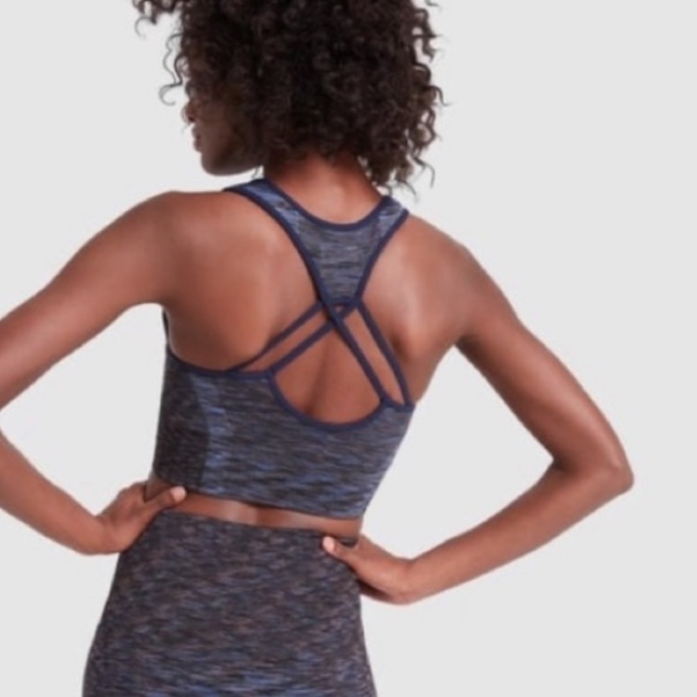 LNDR Navy Space Dye Strappy High Neck Sports Bra